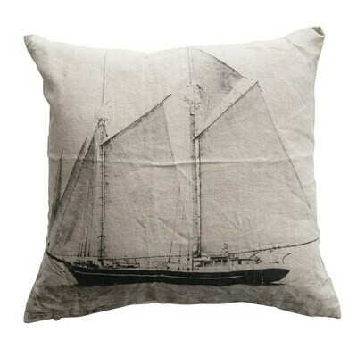 Square Linen Printed Pillow with Sailboat Square Linen Printed Pillow with Sailboat