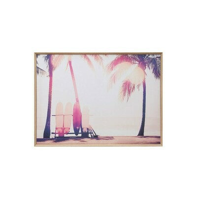 Surf Board and Palm Trees Canvas -Pink