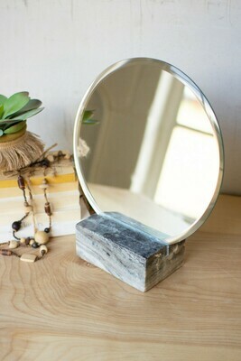 Tabletop mirror with grey marble base