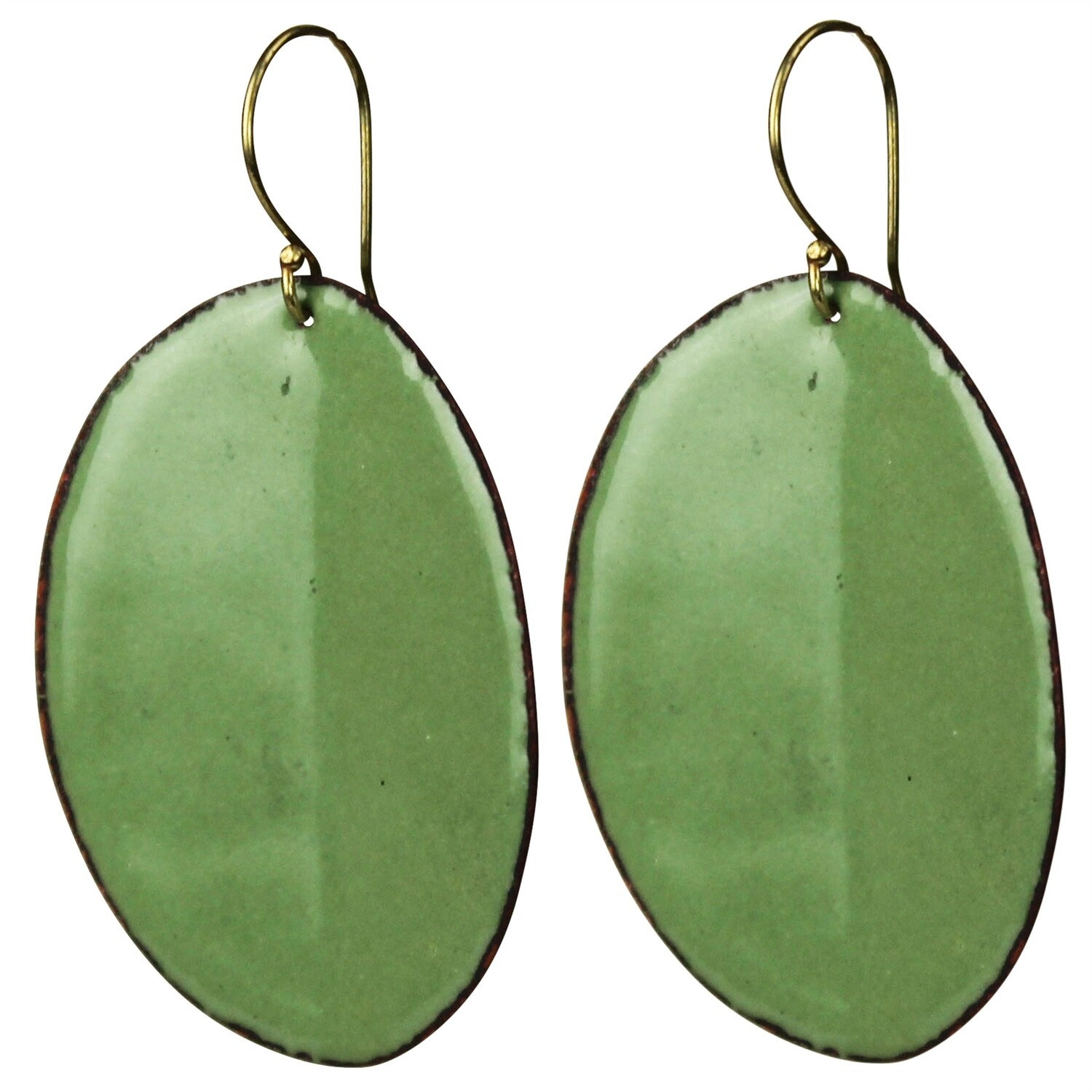 Earrings - Creased Oval Green