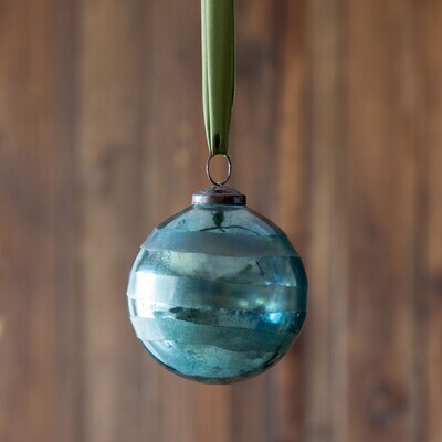 Shiny Turquoise Pattern Glass Ornament - Medium