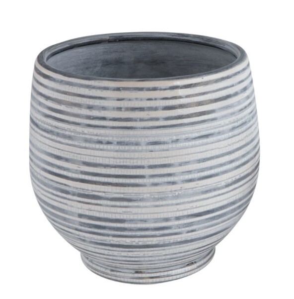 Striped Stoneware Planter - Blue