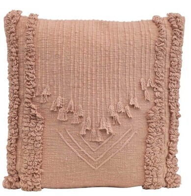 Pink Cotton Embroidered Boho Pillow