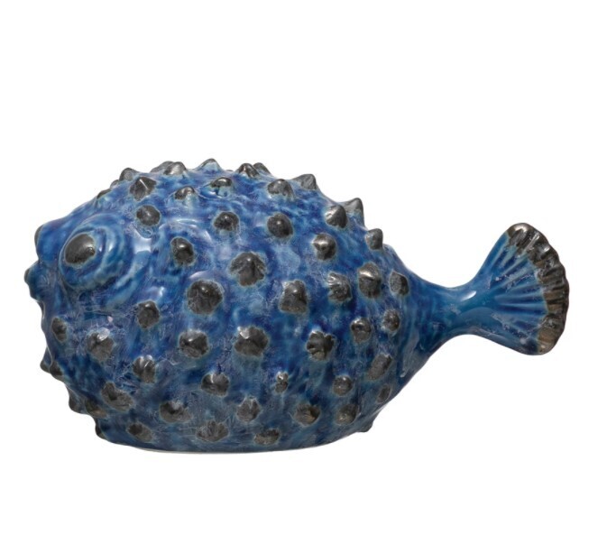 Stoneware Puffer Fish w Glaze