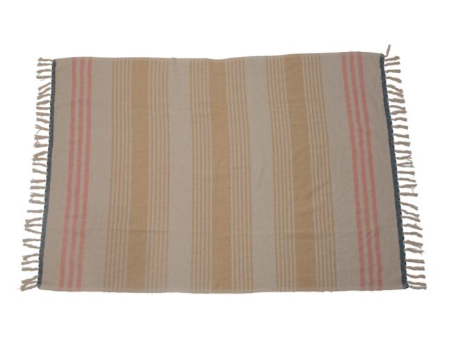 Multi Color Striped Throw w Stripes and Fringe