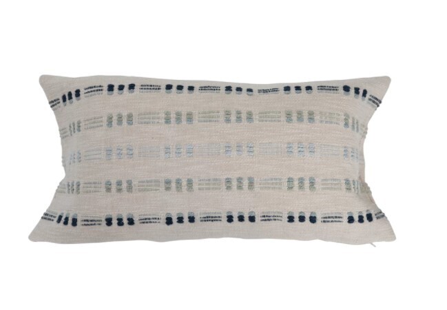 Embroidered Pillow Blue and Grey Stripes