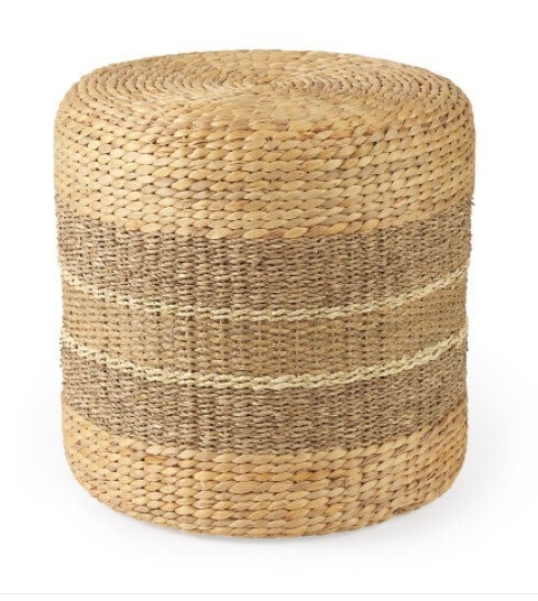 Seagrass Round Pouf with Stripes