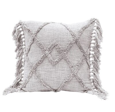Diamond Pillow w Fringe- Grey