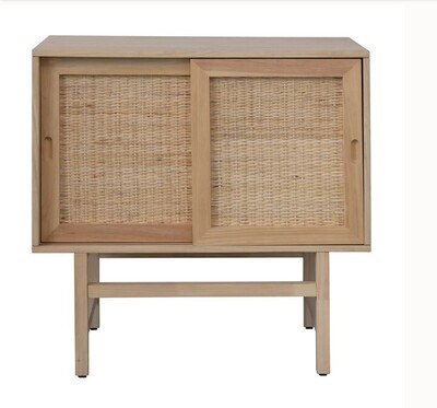 Pine Wood Rattan Side Cabinet