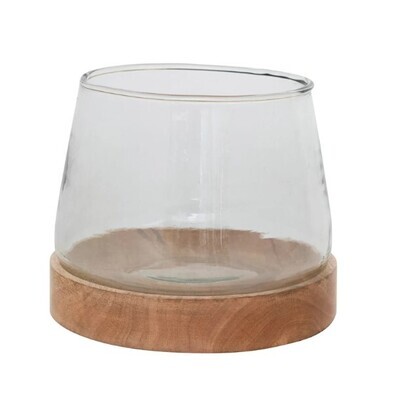 Glass Hurricane with Wooden Base - Lg