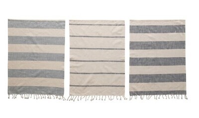Striped Cotton Tea Towels w Tassel, S/3