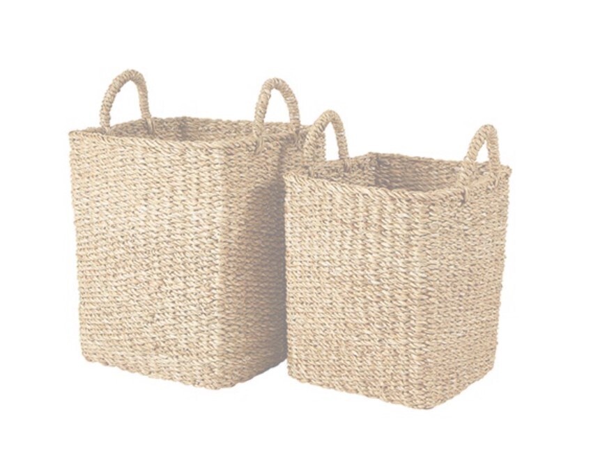 Square Sea Grass Basket w Handles