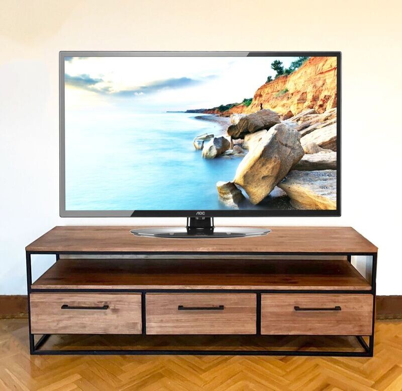 Mueble para televisión madera y hierro  001