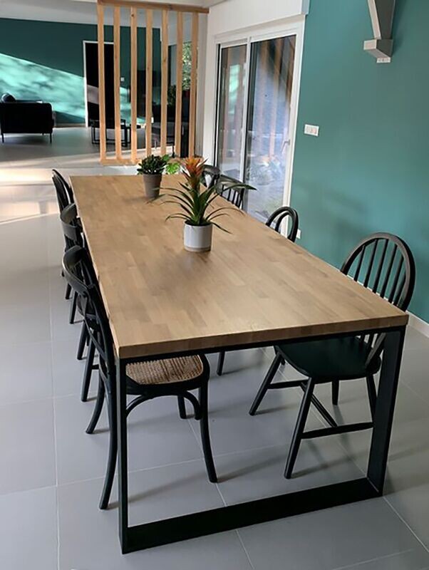 Mesa de comedor de madera y hierro 033