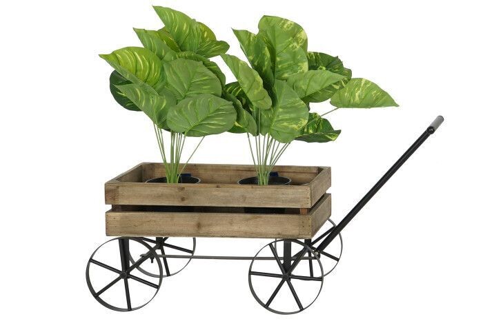 Macetero carrito de madera y hierro 10