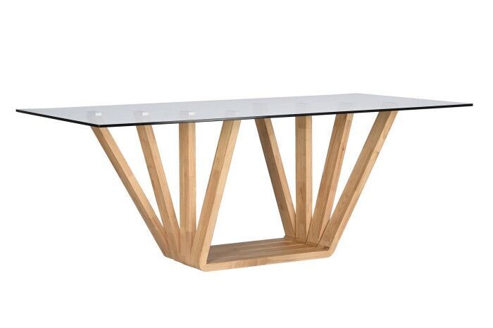 Mesa de comedor de nogal y cristal 017