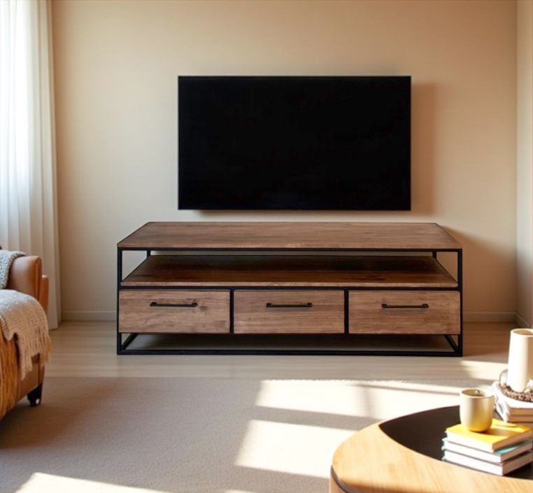 Mueble para televisión madera y hierro  001
