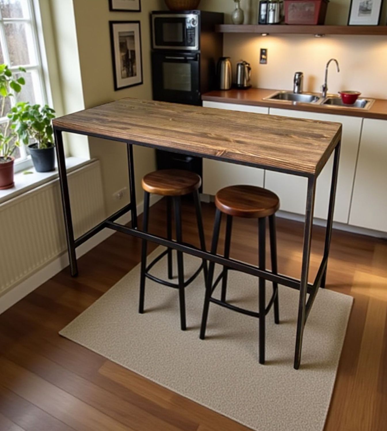 Mesa alta de madera y hierro 035