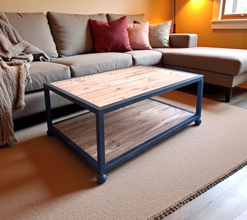 Mesa de centro de madera y hierro 01 Mesa de centro de madera y hierro 01