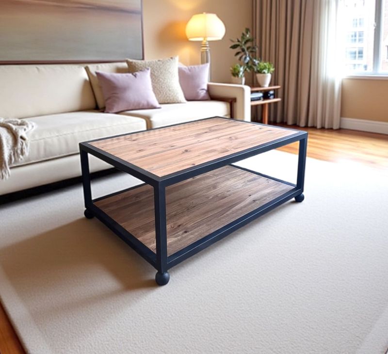 Mesa de centro de madera y hierro 012