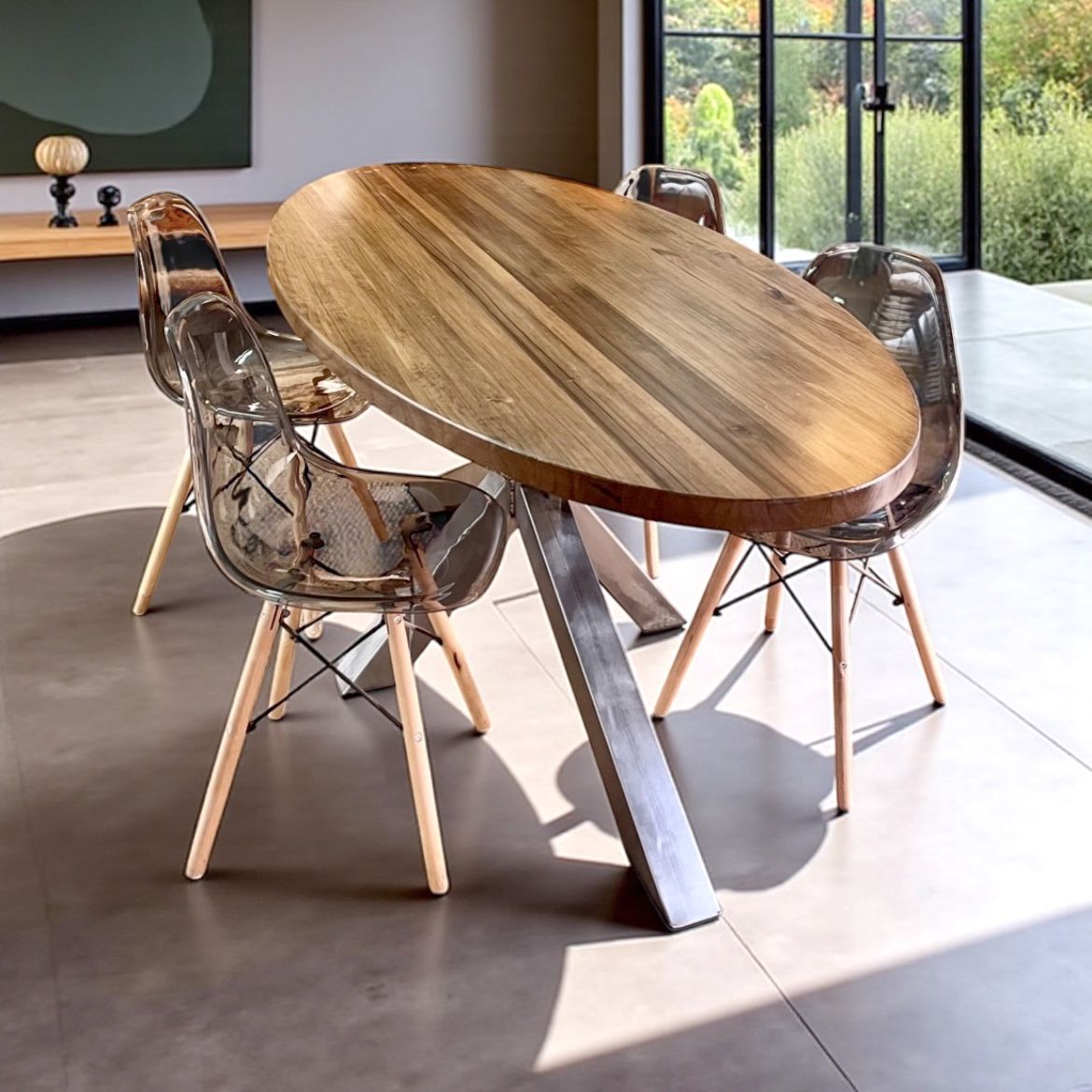 Mesa de comedor de madera y hierro 09