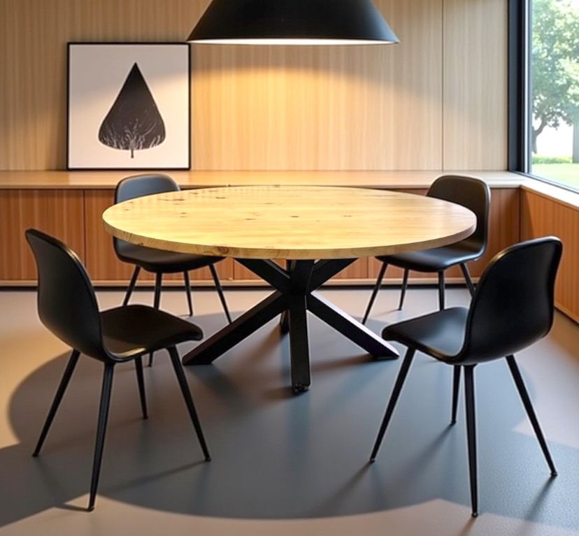 Mesa de comedor de madera y hierro 10