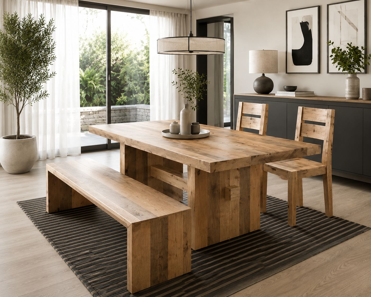 Mesa de comedor con banco a juego 006
