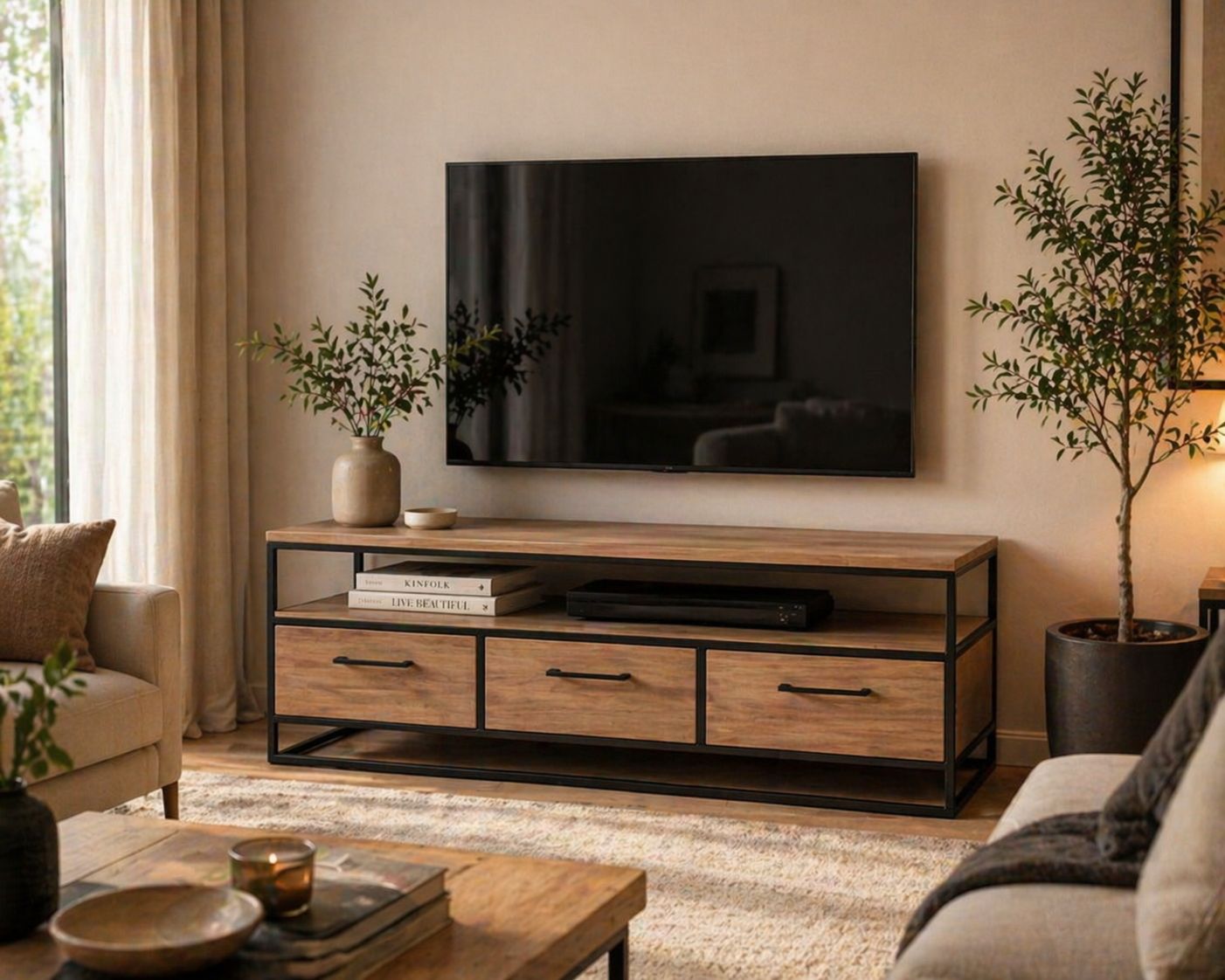 Mueble para televisión madera y hierro 001 Mueble para televisión madera y hierro 001