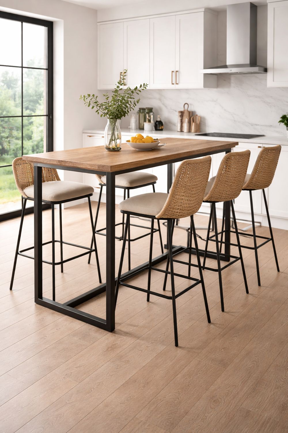 Mesa alta de madera y hierro 003 Mesa alta de madera y hierro 003