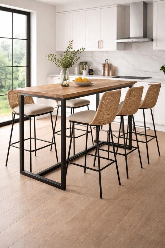 Mesa alta de madera y hierro 003