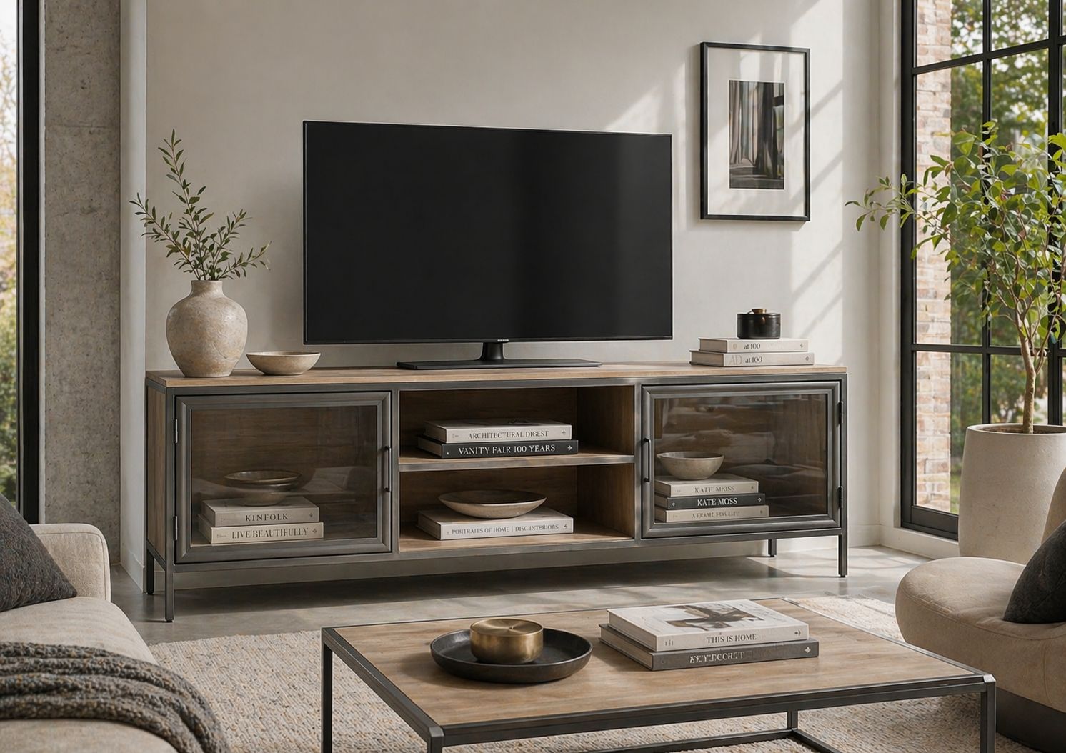 Mueble para tv  de madera y hierro  018