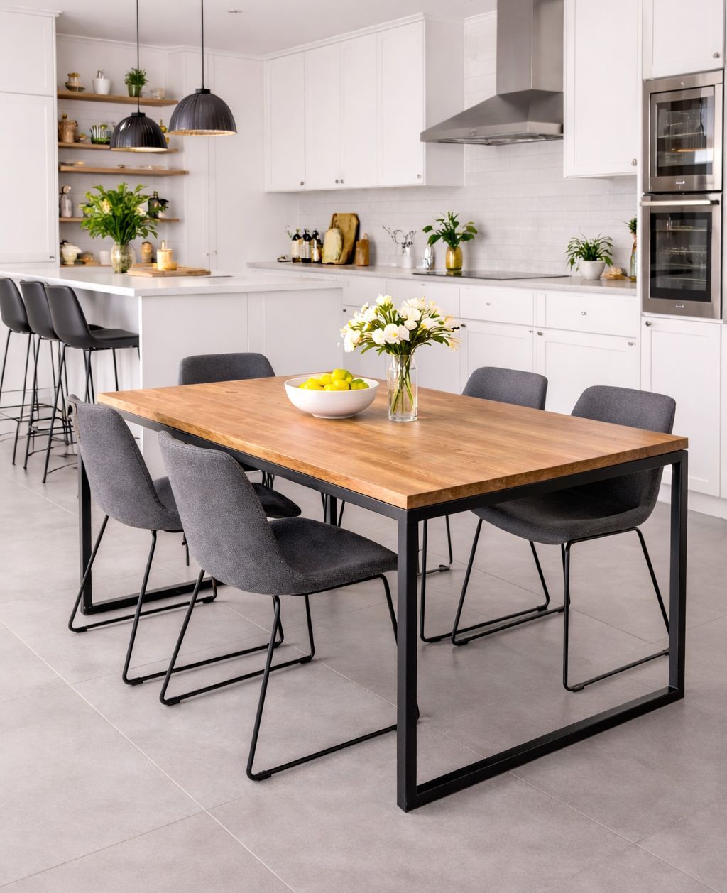 Mesa de comedor de madera y hierro 042 Mesa de comedor de madera y hierro 042