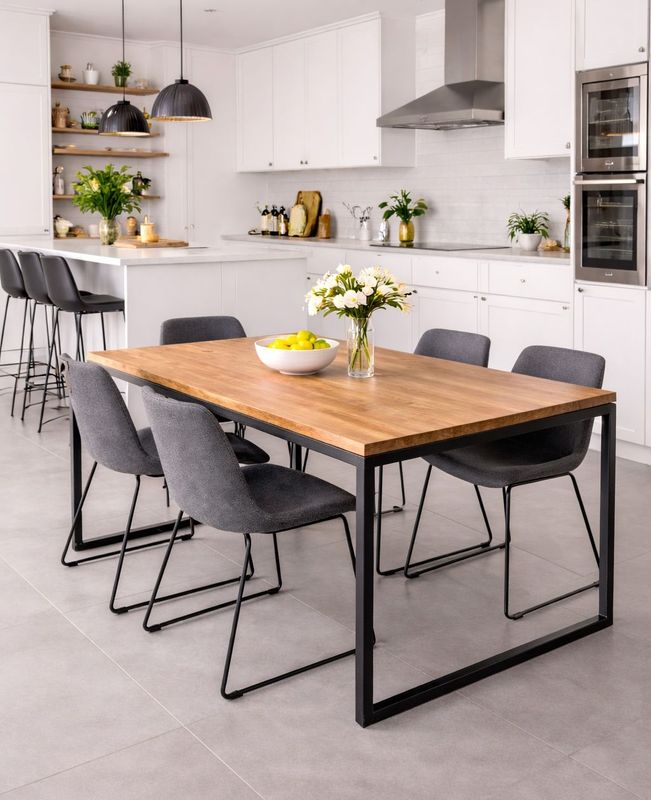 Mesa de comedor de madera y hierro 042