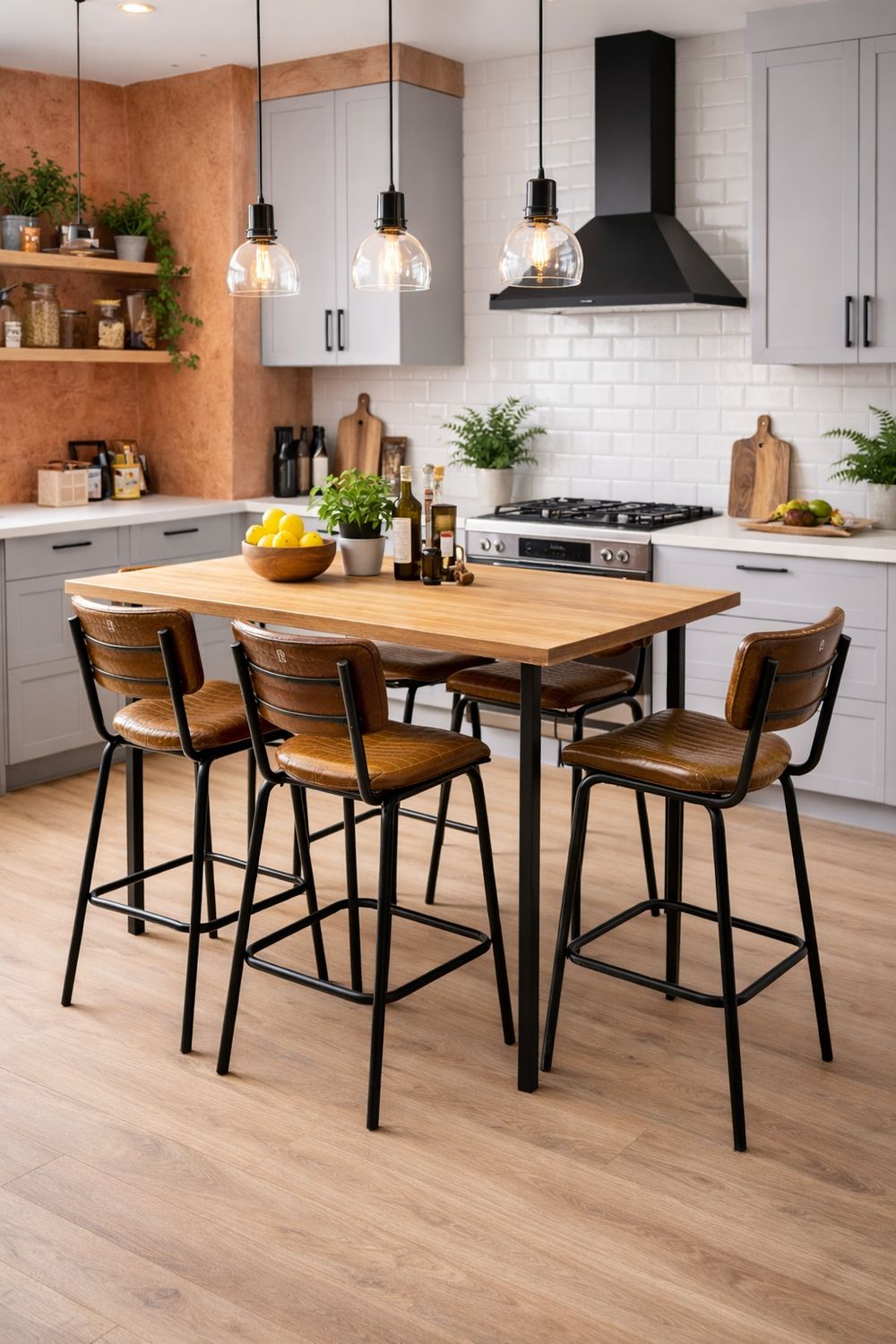 Mesa alta de madera y hierro 005