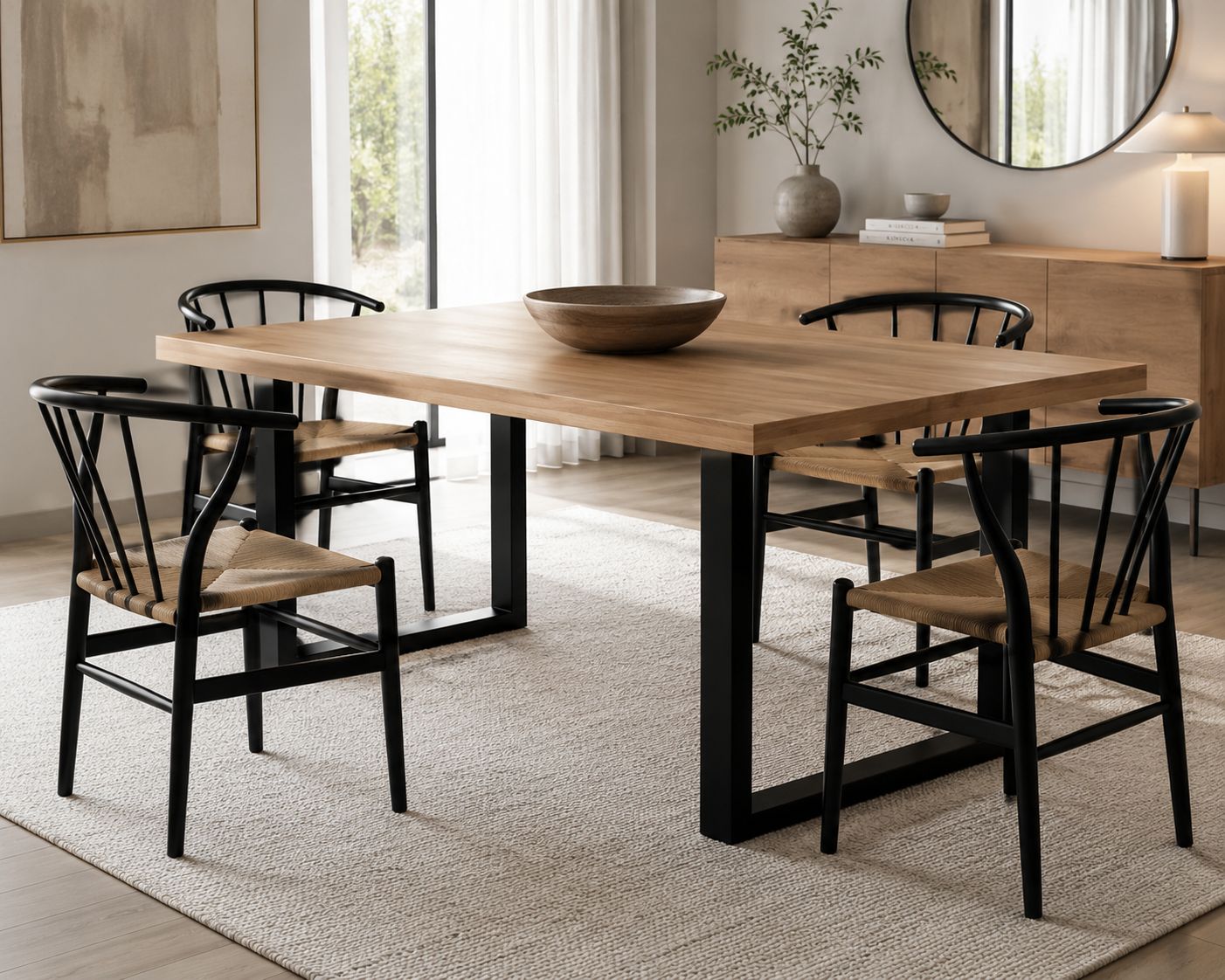 Mesa de comedor de madera y hierro 050