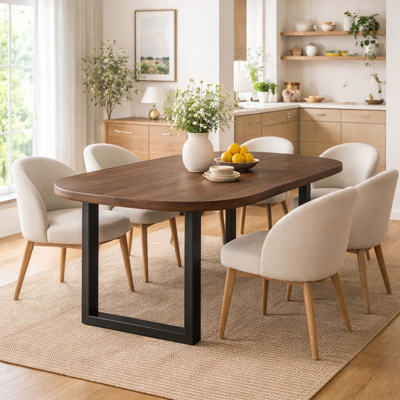 Mesa de comedor de madera y hierro 051