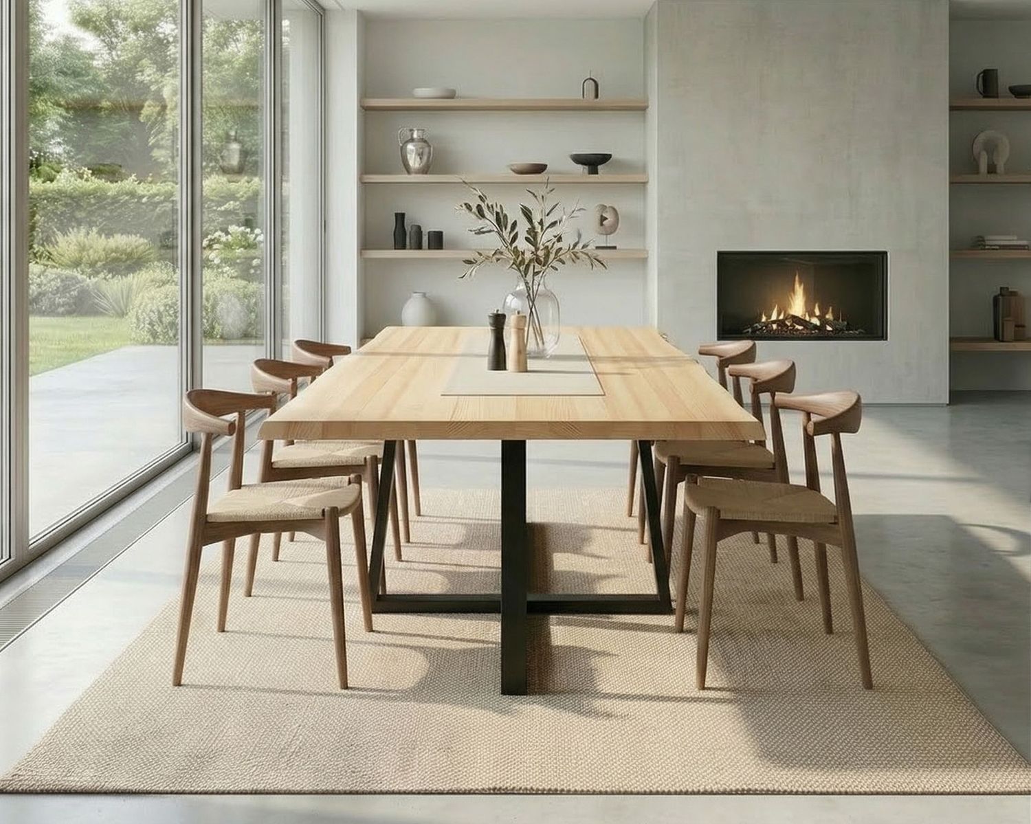 Mesa de comedor de madera y hierro 052 Mesa de comedor de madera y hierro 052