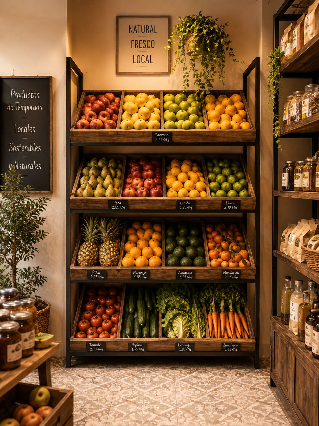 Estantería para fruta de madera y hierro 001