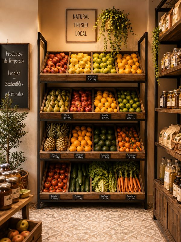 Estantería para fruta de madera y hierro 001