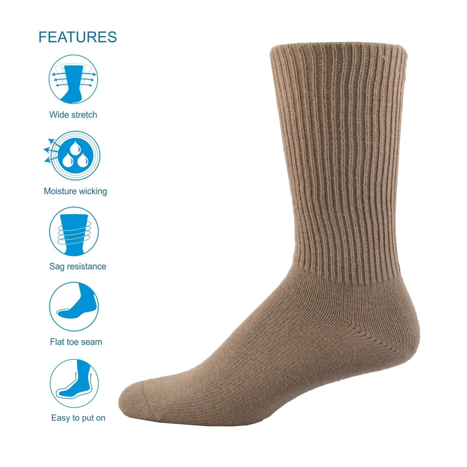 MID CALF THE SIMCAN COMFORT SOCK - SAND LARGE (12/CS)