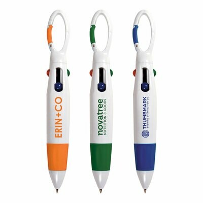 4-Color Clipper Pen w/ Carabiner & Interchangeable Inks
