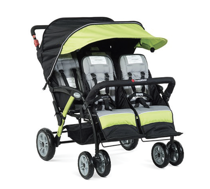Quad Sport 4 Passenger Folding Stroller with Canopy 5 Point Harness Foot Brake