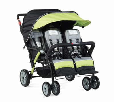 Quad Sport 4-Passenger Folding Stroller with Canopy, 5-Point Harness, Foot-Brake