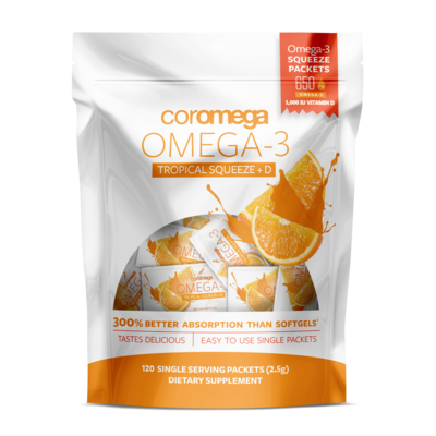 Coromega Omega-3 Fish Oil Tropical Squeeze+D 120 Packet