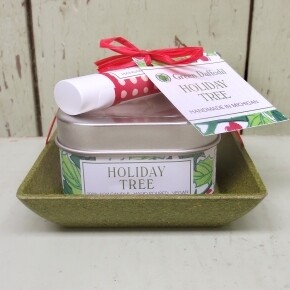 Green Daffodil Holiday Tree Candle And Lip Balm Dish Kit