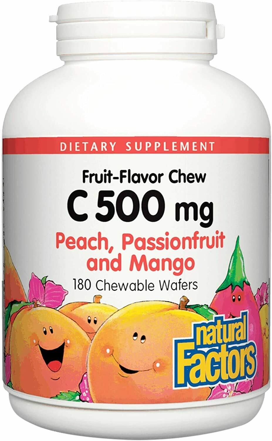 Natural Factors Vitamin C 500mg Peach, Passion fruit, and Mango Chw Tab 180