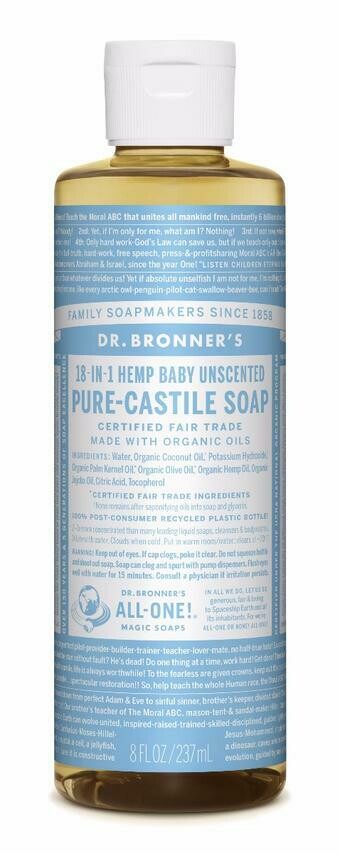 Dr. Bronner&#39;s Liquid Castile Soap 18-in-1 Hemp Baby Unscented 8oz