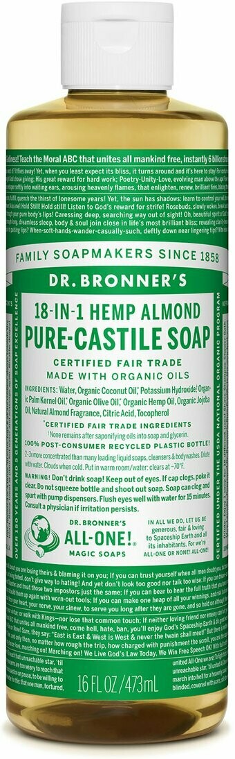 Dr. Bronner&#39;s Liquid Castile Soap 18-in-1 Hemp Almond 16oz
