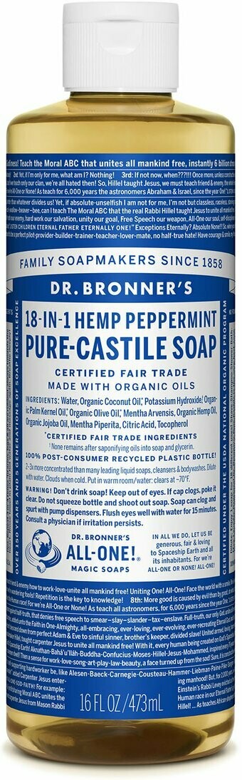 Dr. Bronner&#39;s Liquid Castile Soap 18-in-1 Hemp Peppermint 16oz