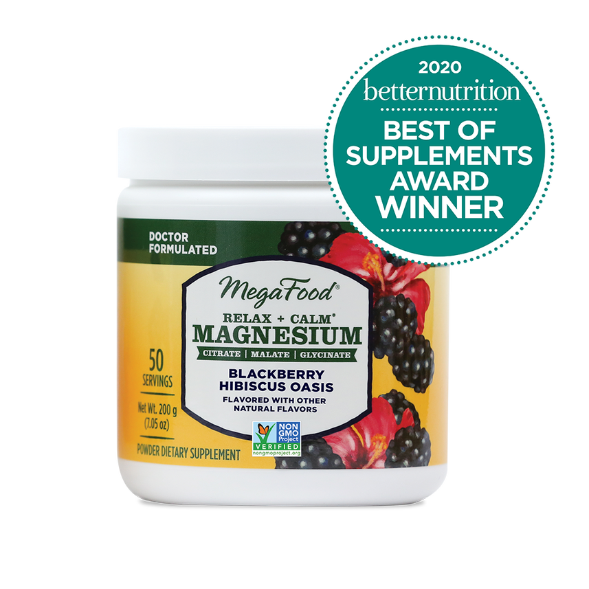 Megafood Relax &amp; Calm Magnesium Blackberry Hibiscus Oasis 200g 50 Servings